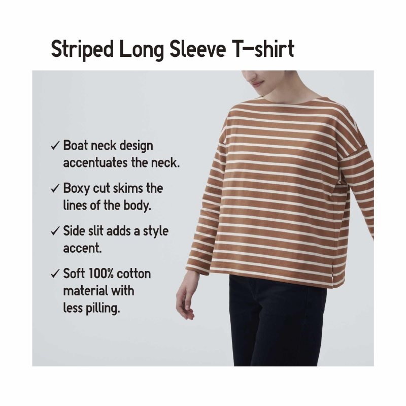 Black Women Uniqlo Striped Long Sleeve T Shirts | USA XKTMP-7859