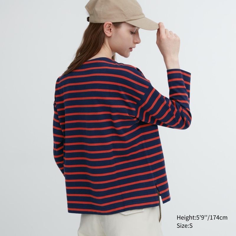 Black Women Uniqlo Striped Long Sleeve T Shirts | USA XKTMP-7859