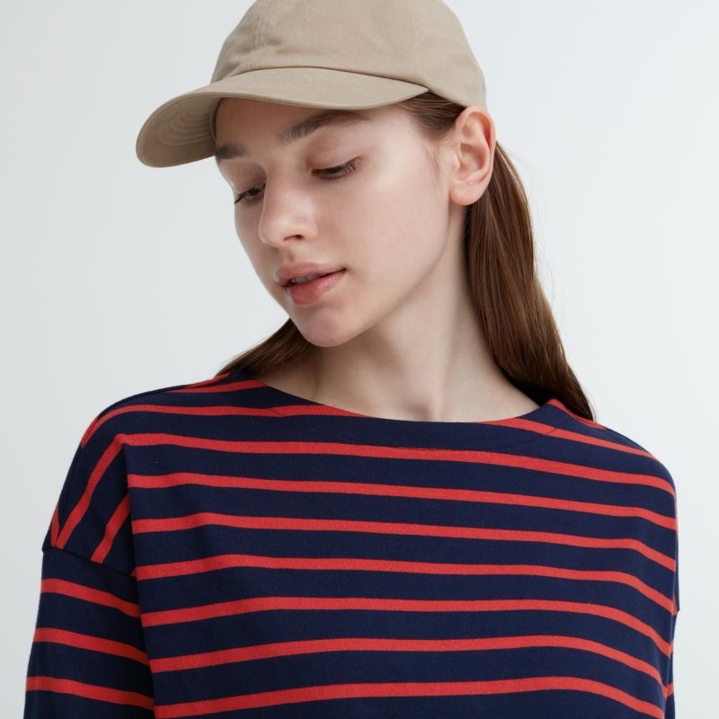 Black Women Uniqlo Striped Long Sleeve T Shirts | USA XKTMP-7859