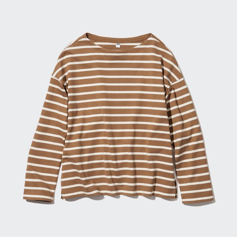 Black Women Uniqlo Striped Long Sleeve T Shirts | USA XKTMP-7859