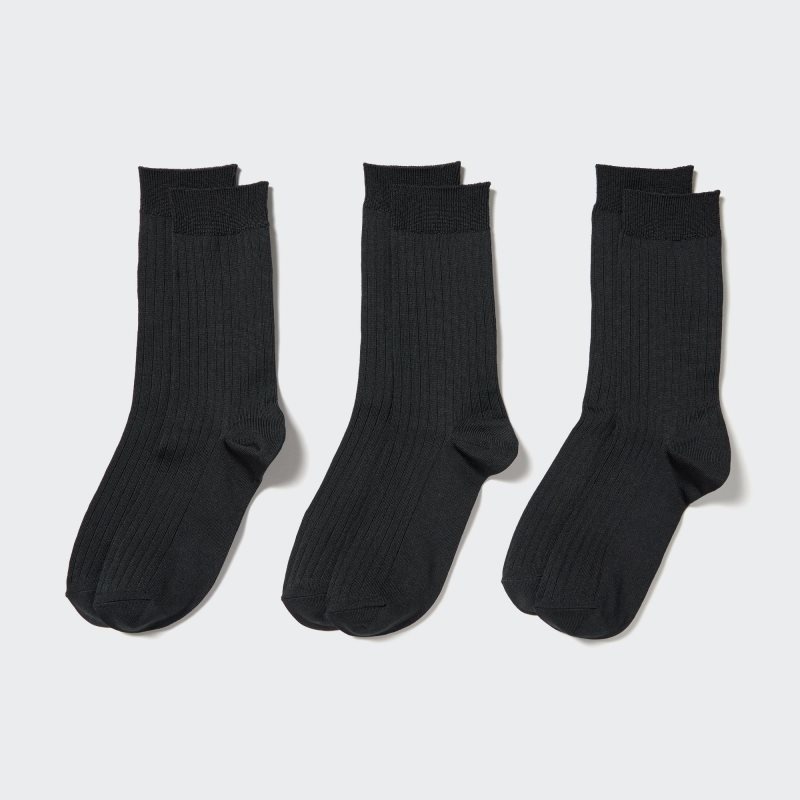 Black Women Uniqlo Wide Ribbed (3 Pairs) Socks | USA WSURD-2018