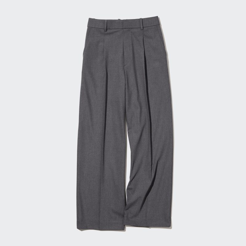 Black Women Uniqlo Wide-fit Pleated (Tall) Pants | USA XHCZY-8305