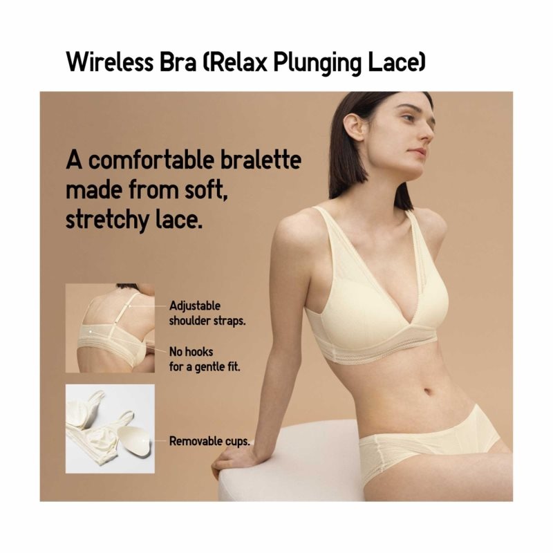 Black Women Uniqlo Wireless (Plunging Relax, Lace) Bras | USA LAJWR-5893