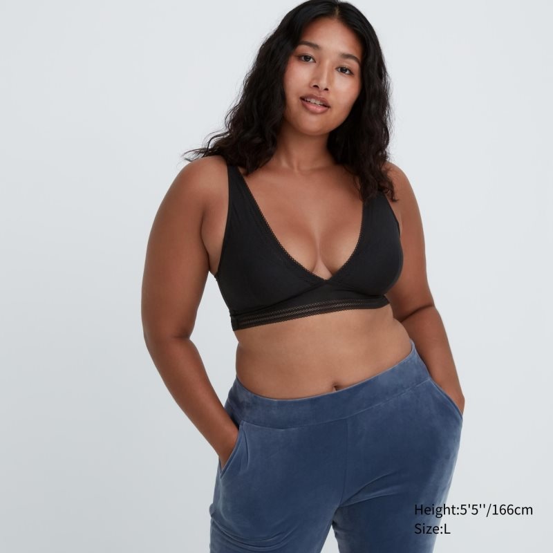 Black Women Uniqlo Wireless (Plunging Relax, Lace) Bras | USA LAJWR-5893