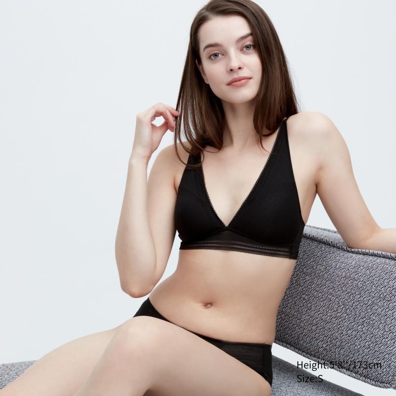 Black Women Uniqlo Wireless (Plunging Relax, Lace) Bras | USA ALQHF-6209