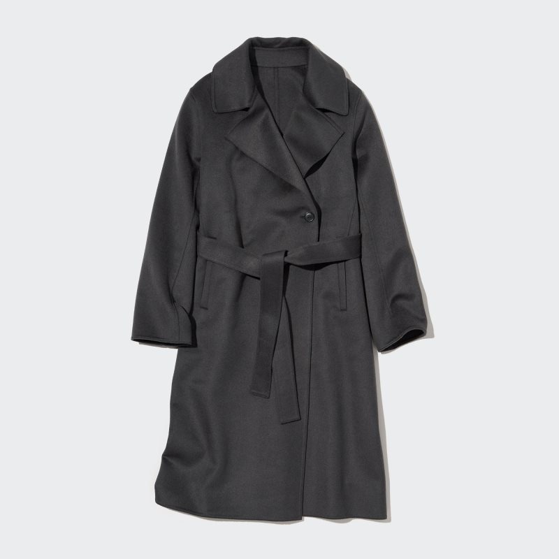 Black Women Uniqlo Wool Blend Long Coats | USA BPAOR-1052