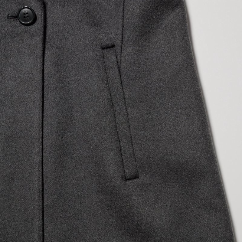 Black Women Uniqlo Wool Blend Long Coats | USA BPAOR-1052