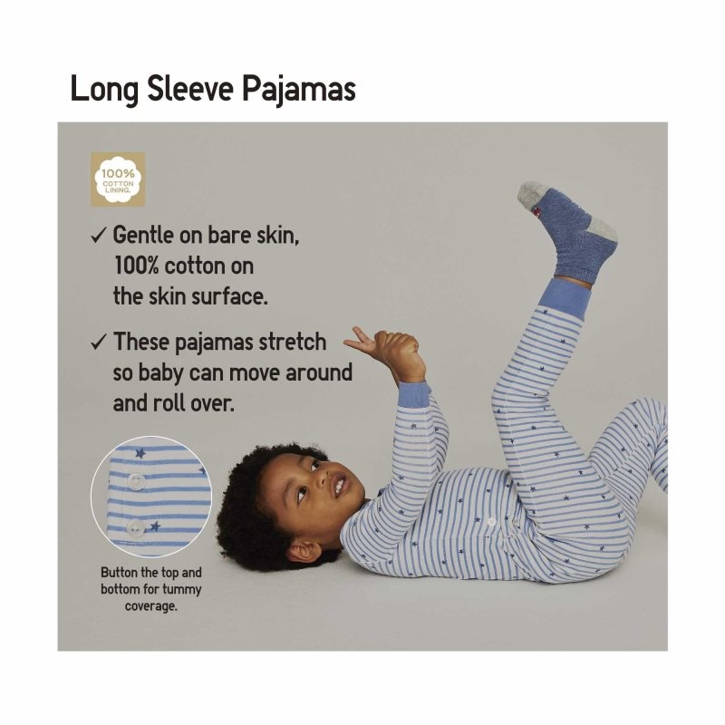 Blue Baby Uniqlo Soft Stretch Cotton Long-sleeve (Star And Stripe) Pajamas | USA NYRJT-7256