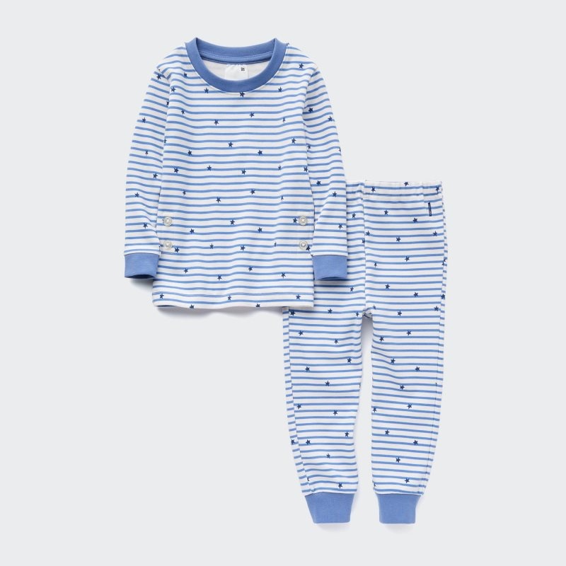 Blue Baby Uniqlo Soft Stretch Cotton Long-sleeve (Star And Stripe) Pajamas | USA NYRJT-7256