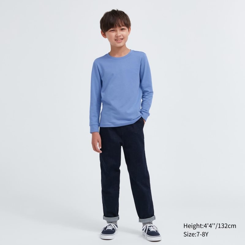 Blue Kids Uniqlo Heattech Cotton Crew Neck Long-sleeve (Extra Warm) T Shirts | USA SWCZM-1247