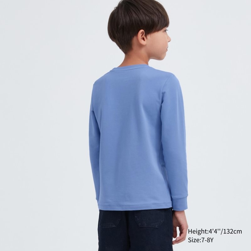 Blue Kids Uniqlo Heattech Cotton Crew Neck Long-sleeve (Extra Warm) T Shirts | USA SWCZM-1247