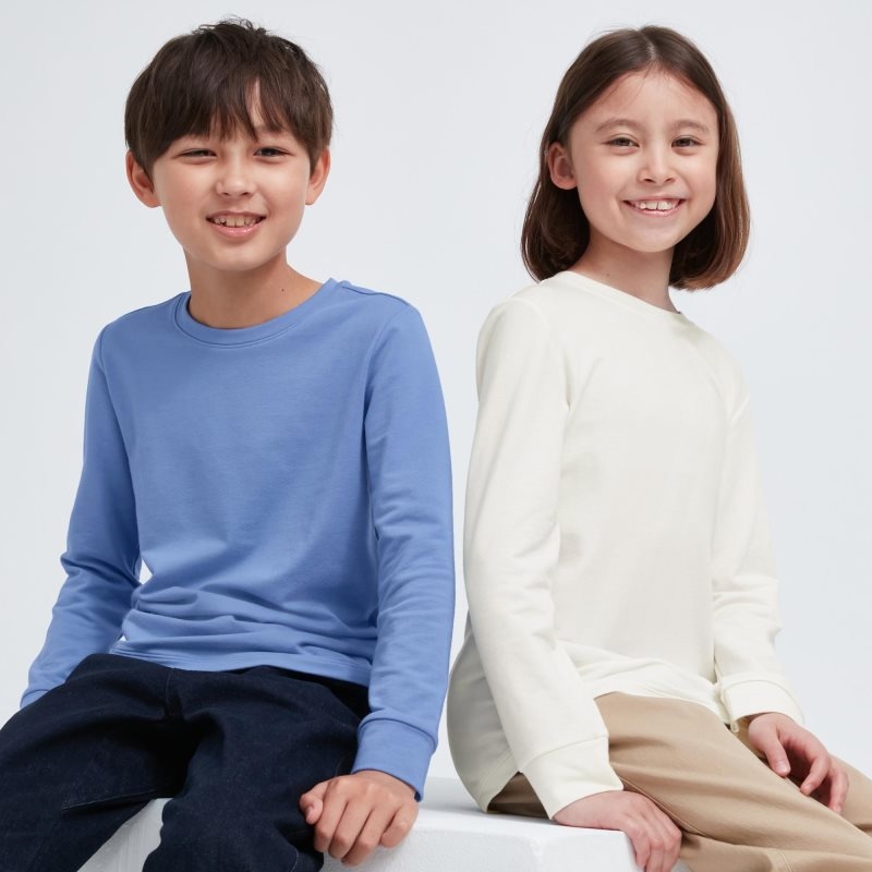 Blue Kids Uniqlo Heattech Cotton Crew Neck Long-sleeve (Extra Warm) T Shirts | USA SWCZM-1247