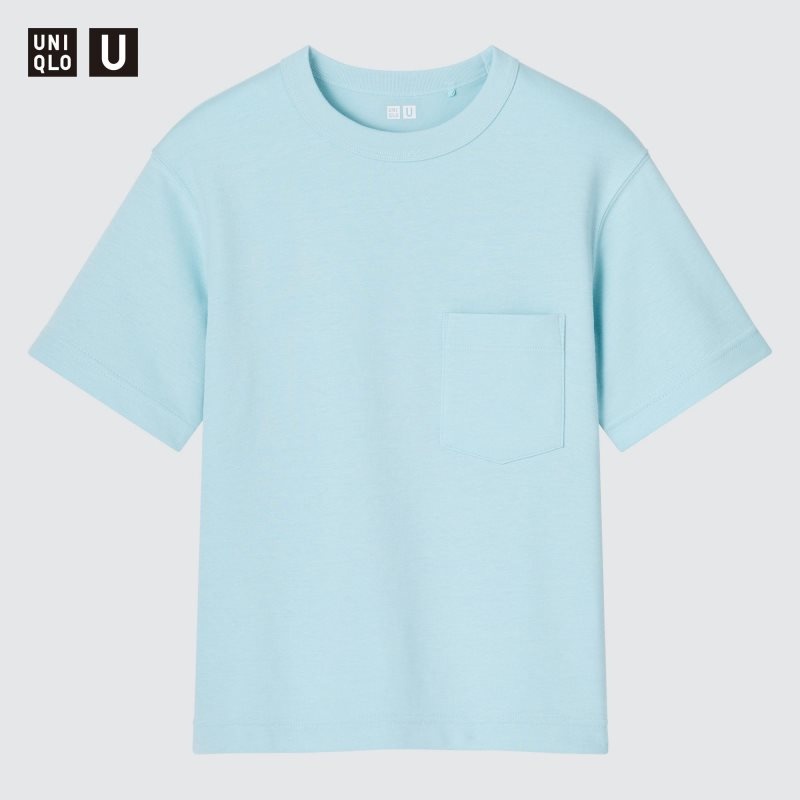 Blue Kids Uniqlo U Airism Cotton Crew Neck Short-sleeve T Shirts | USA UZFLQ-0495