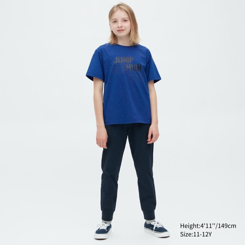 Blue Kids Uniqlo Ultra Stretch Dry-ex Crew Neck Graphic Short-sleeve T Shirts | USA FKJCP-6793