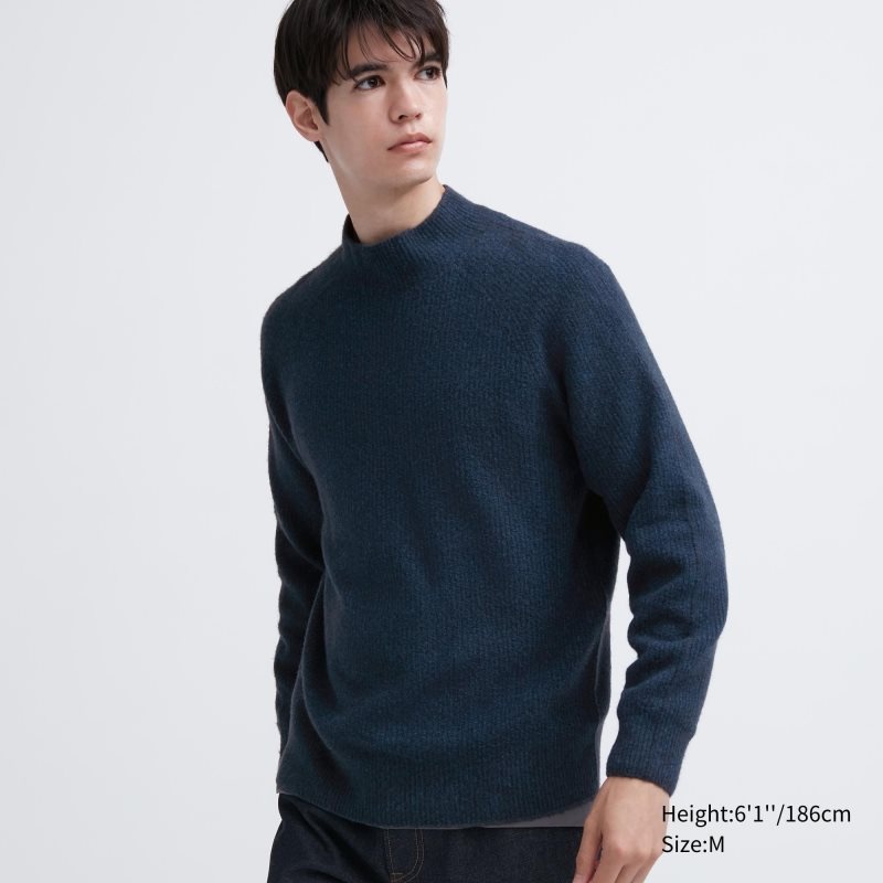 Blue Men Uniqlo 3d Knit Souffle Yarn Mock Neck Sweaters | USA IRETV-1903