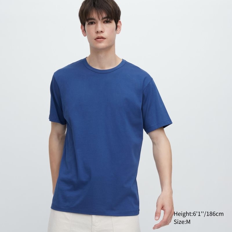 Blue Men Uniqlo Airism Cotton Crew Neck T Shirts | USA GFDUK-0867