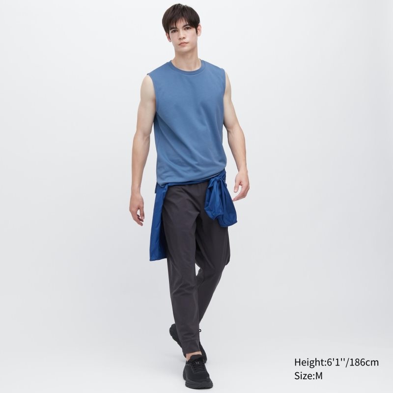 Blue Men Uniqlo Airism Cotton Sleeveless T Shirts | USA XHQKO-7184