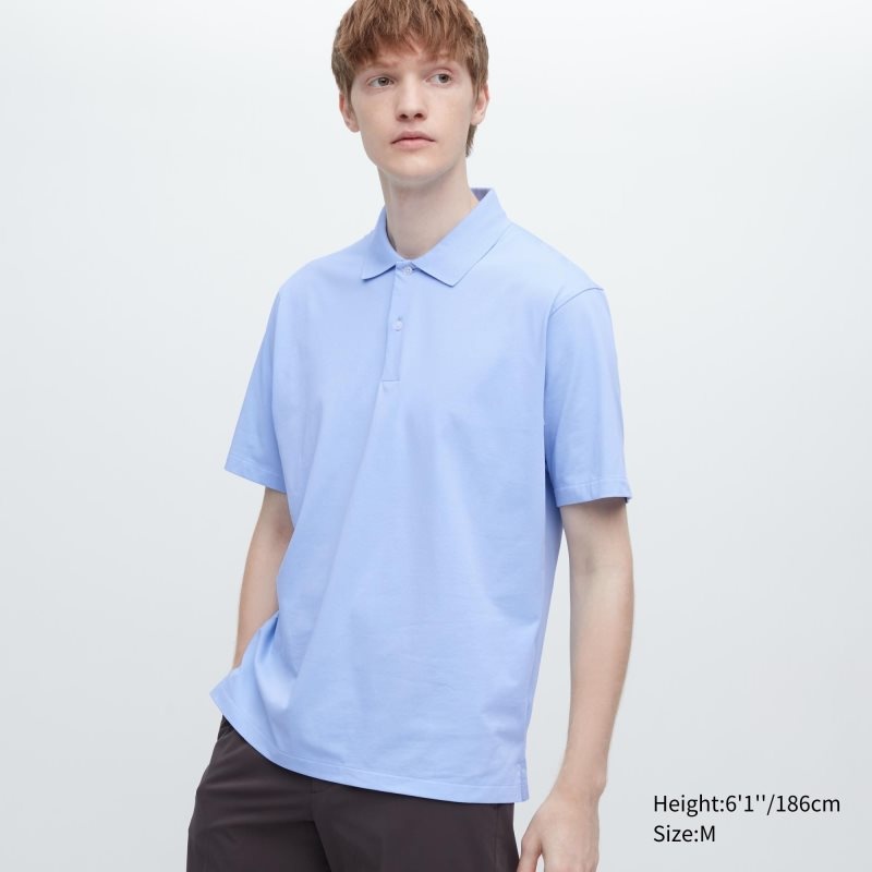 Blue Men Uniqlo Airism Regular Collar Polo Shirts | USA KXBUP-5061