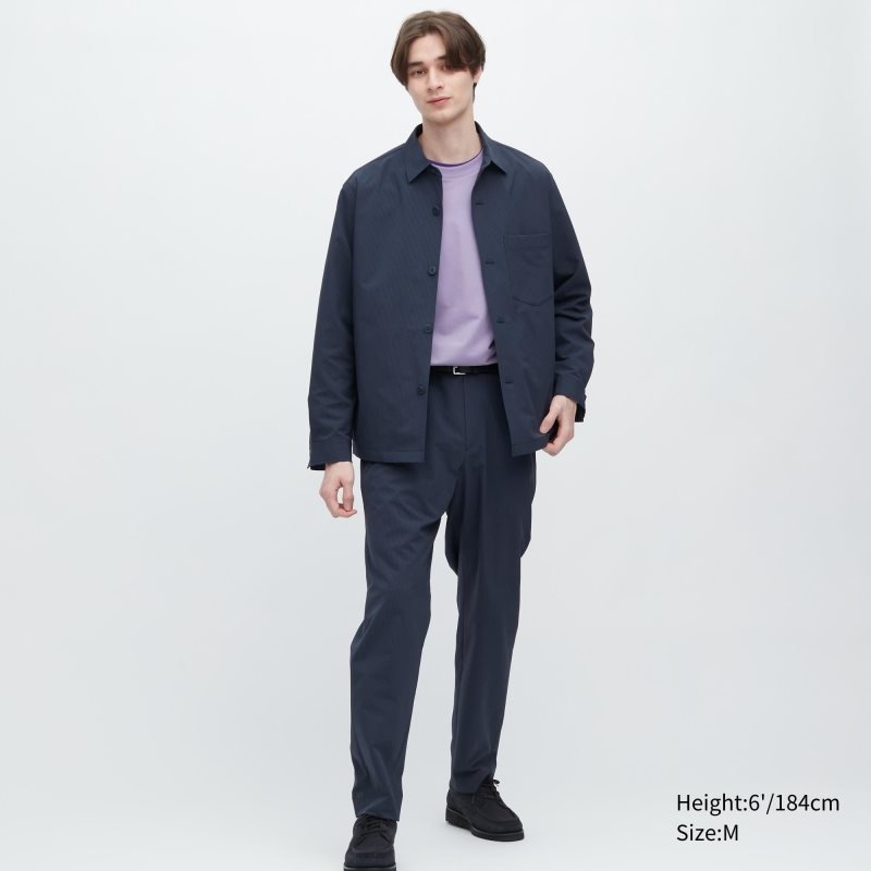 Blue Men Uniqlo Airsense Shirt (Seersucker)(Ultra Light Shirt) Jackets | USA HNZTY-0625