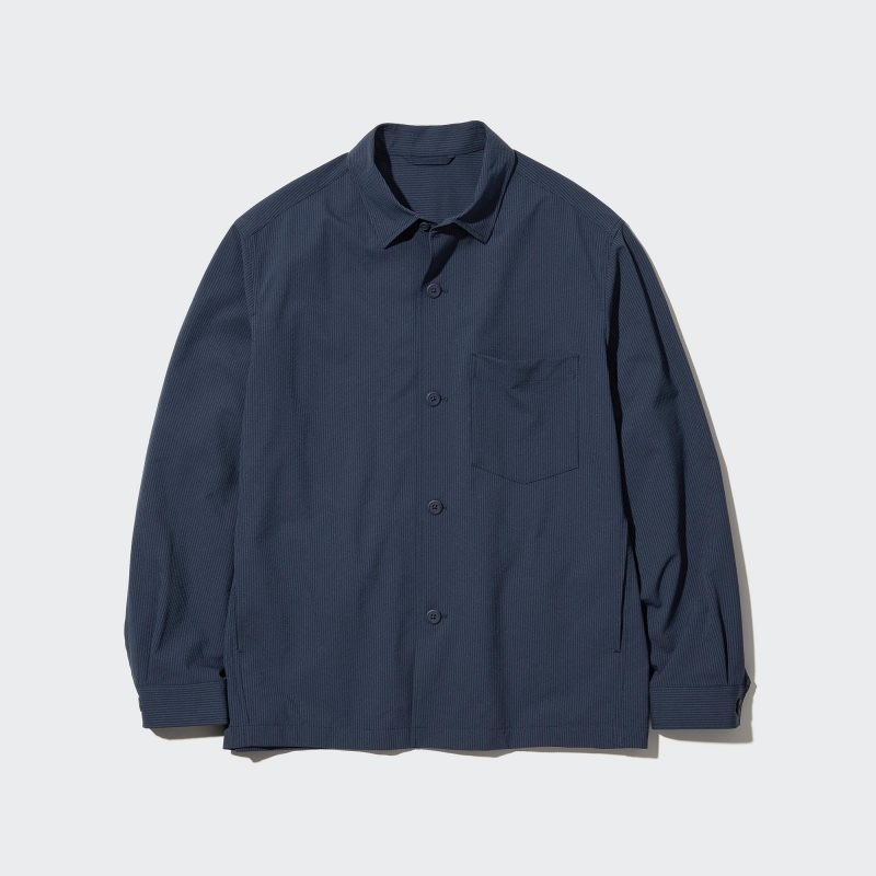 Blue Men Uniqlo Airsense Shirt (Seersucker)(Ultra Light Shirt) Jackets | USA HNZTY-0625