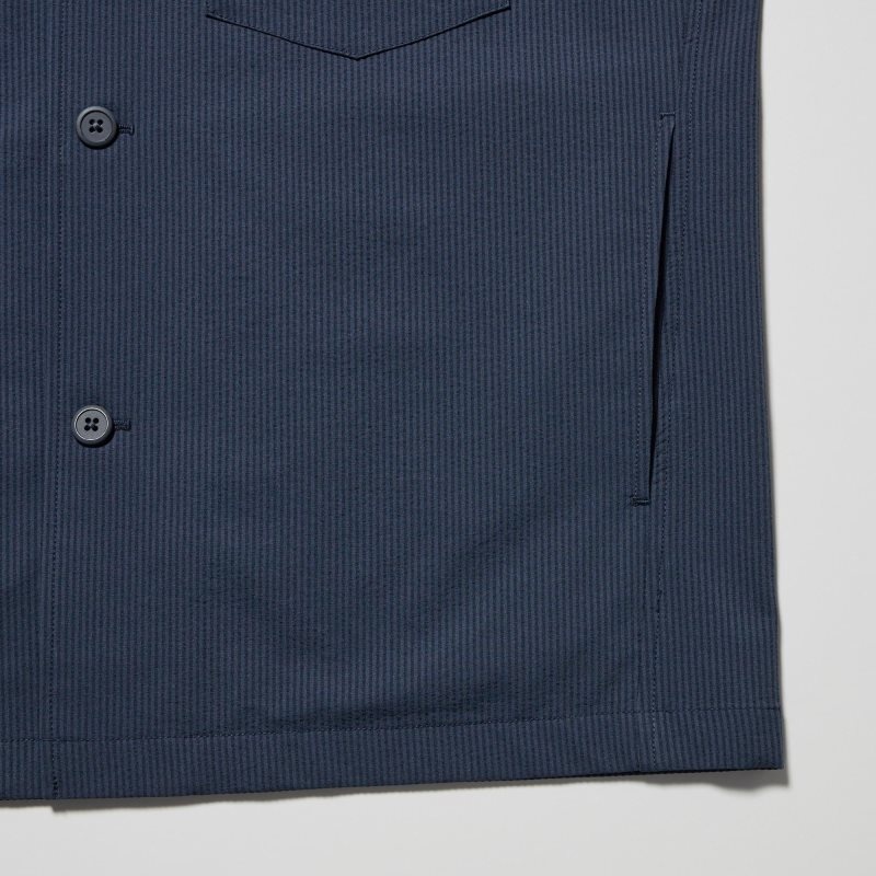 Blue Men Uniqlo Airsense Shirt (Seersucker)(Ultra Light Shirt) Jackets | USA HNZTY-0625