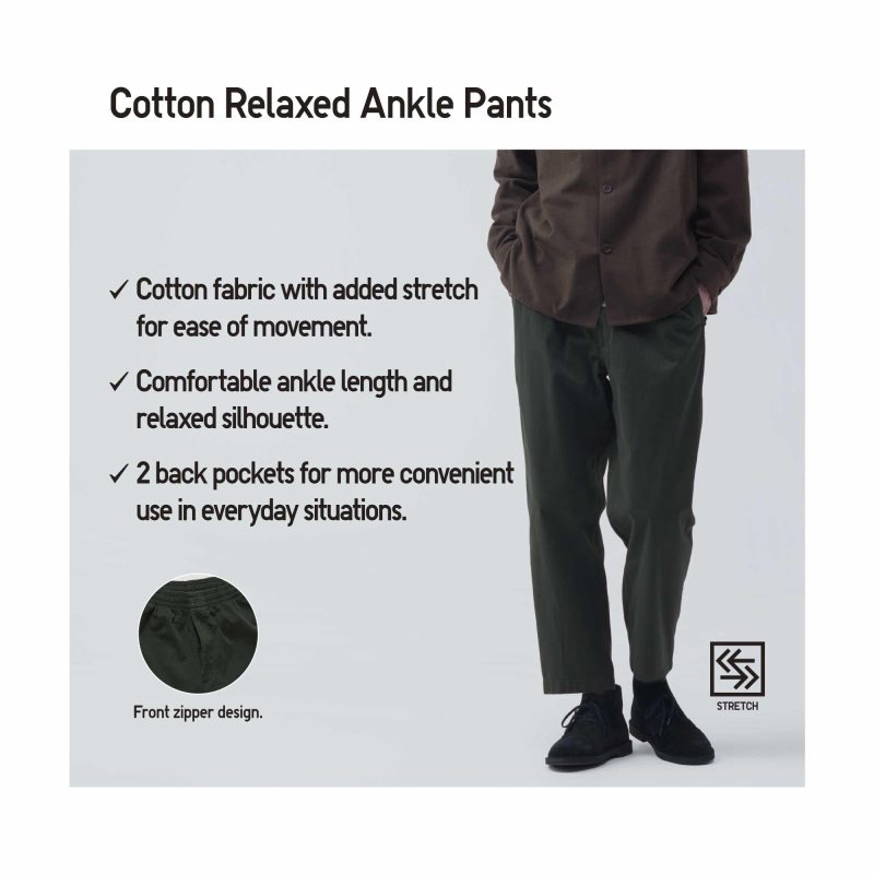 Blue Men Uniqlo Cotton Relaxed Ankle (Denim) Pants | USA WVQNF-8705