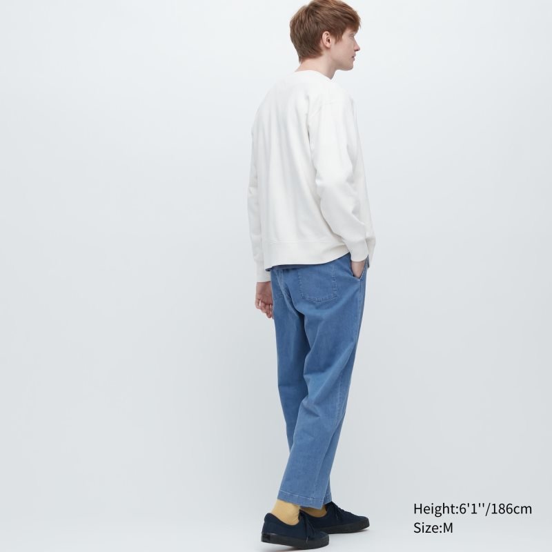 Blue Men Uniqlo Cotton Relaxed Ankle (Denim) Pants | USA TMBQW-0926