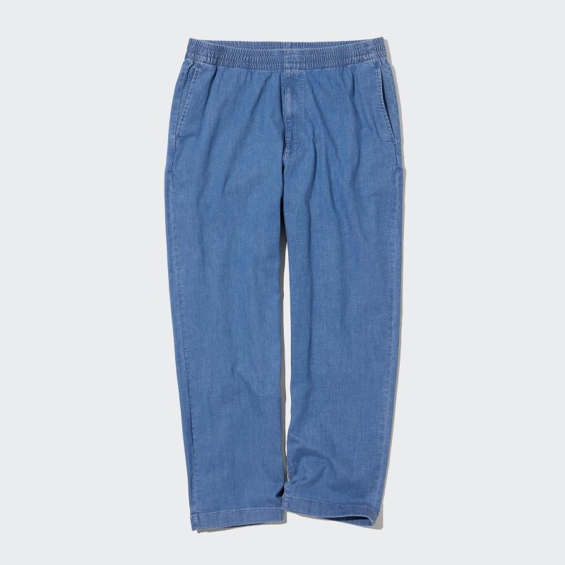 Blue Men Uniqlo Cotton Relaxed Ankle (Denim) Pants | USA TMBQW-0926