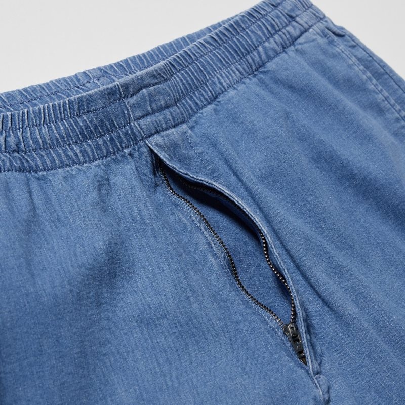 Blue Men Uniqlo Cotton Relaxed Ankle (Denim) Pants | USA TMBQW-0926