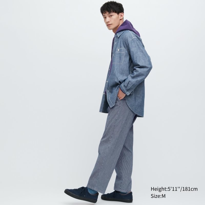 Blue Men Uniqlo Cotton Relaxed Ankle Pants | USA KIMZE-8940