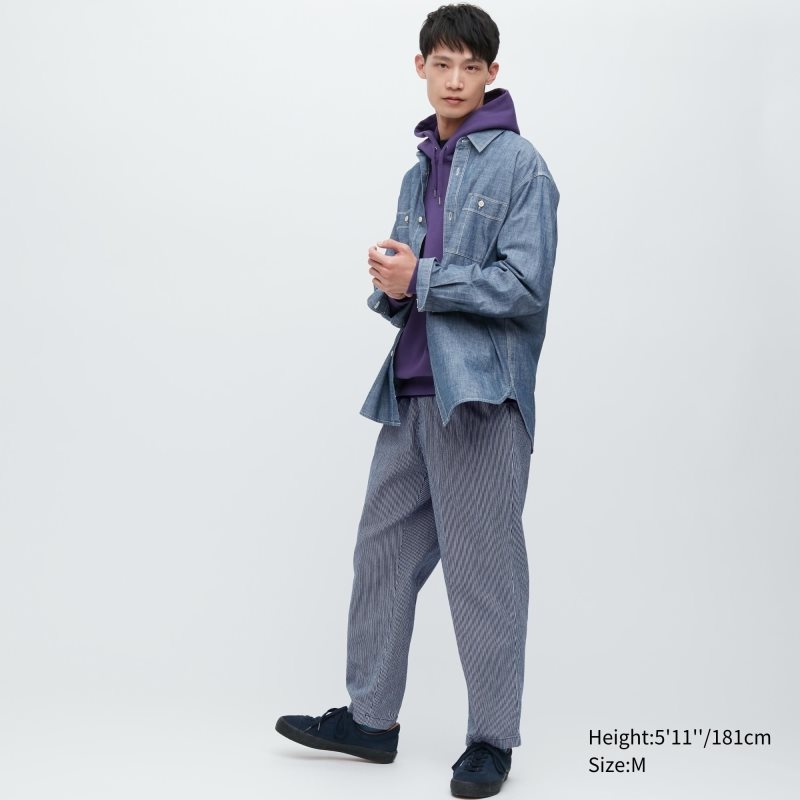 Blue Men Uniqlo Cotton Relaxed Ankle Pants | USA KIMZE-8940