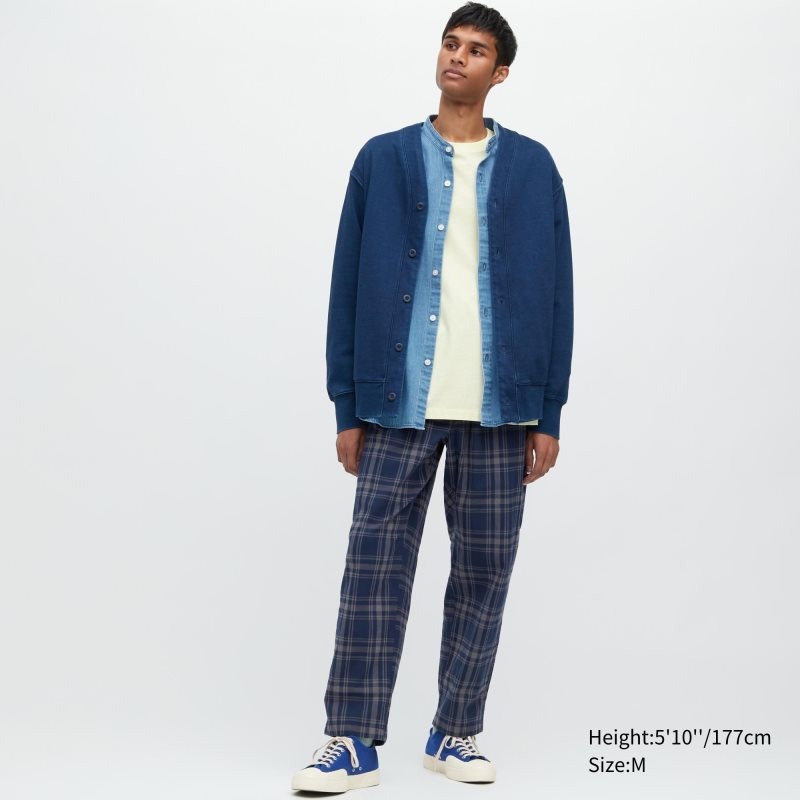 Blue Men Uniqlo Cotton Relaxed Ankle Pants | USA RFCAS-7240