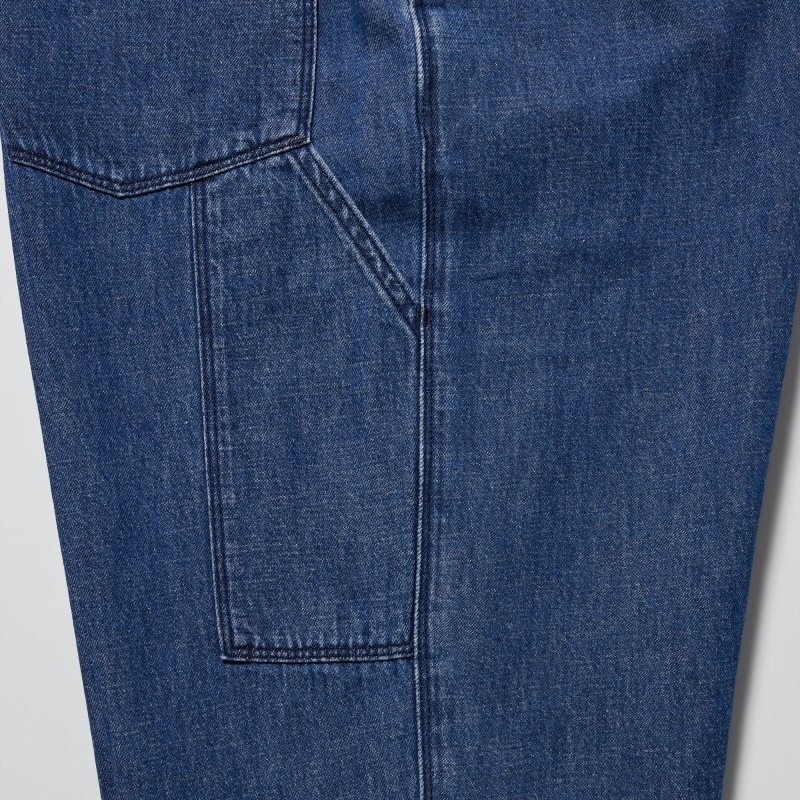 Blue Men Uniqlo Denim Work (Cotton Linen) Pants | USA HNADM-4287