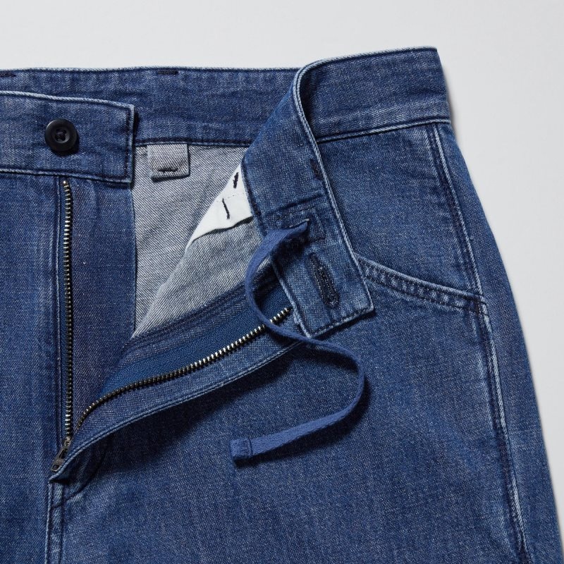 Blue Men Uniqlo Denim Work (Cotton Linen) Pants | USA CEXPG-7169