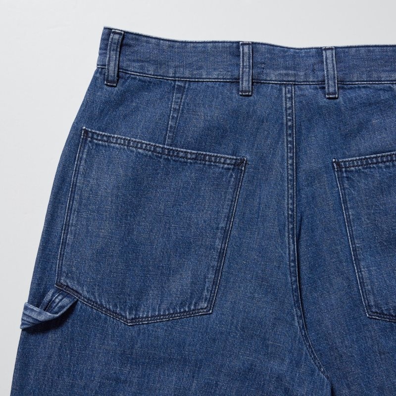 Blue Men Uniqlo Denim Work (Cotton Linen) Pants | USA CEXPG-7169