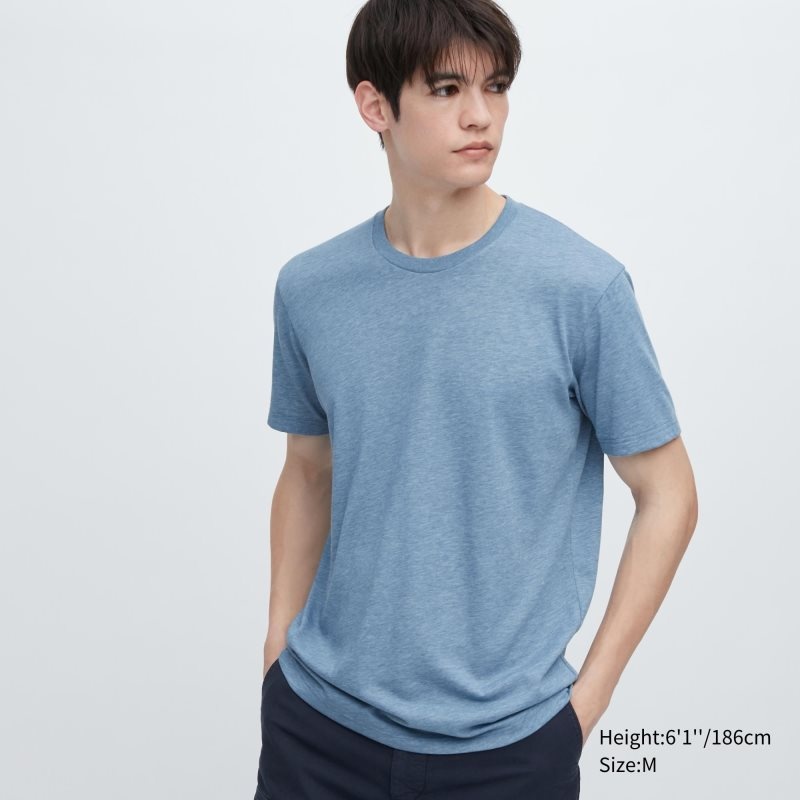 Blue Men Uniqlo Dry Crew Neck Short-sleeve Color T Shirts | USA DFXTB-2038