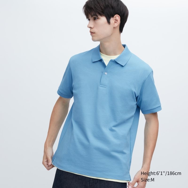 Blue Men Uniqlo Dry Pique Short-sleeve Polo Shirts | USA EJNTR-5703