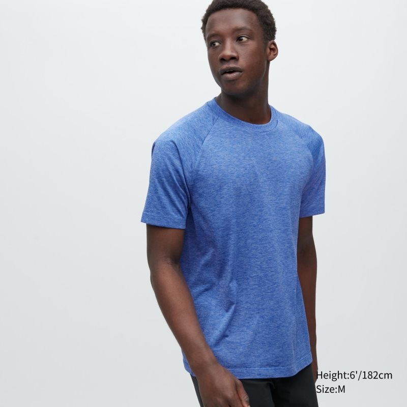 Blue Men Uniqlo Dry-ex Crew Neck Short-sleeve T Shirts | USA HFKBJ-6194