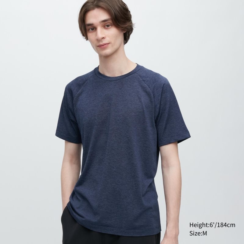 Blue Men Uniqlo Dry-ex Crew Neck Short-sleeve T Shirts | USA UBYME-4685