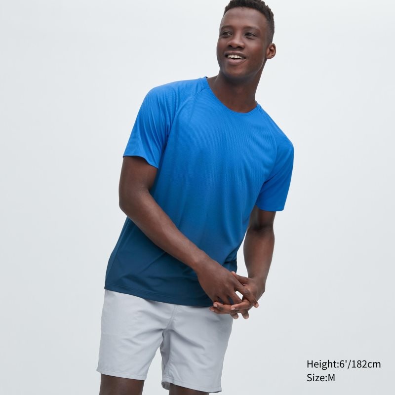 Blue Men Uniqlo Dry-ex Crew Neck Short-sleeve (Lightweight) T Shirts | USA WDGJU-7032