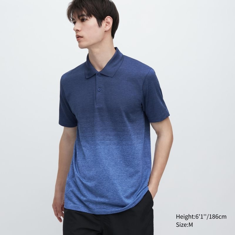 Blue Men Uniqlo Dry-ex (Gradient) Polo Shirts | USA GYKFH-0526