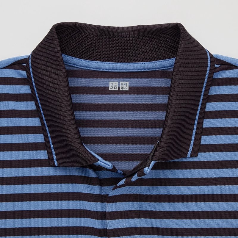 Blue Men Uniqlo Dry-ex Short-sleeve (Striped) (Adam Scott) Polo Shirts | USA QTMBE-5309