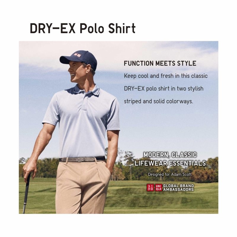 Blue Men Uniqlo Dry-ex Short-sleeve (Striped) (Adam Scott) Polo Shirts | USA QTMBE-5309