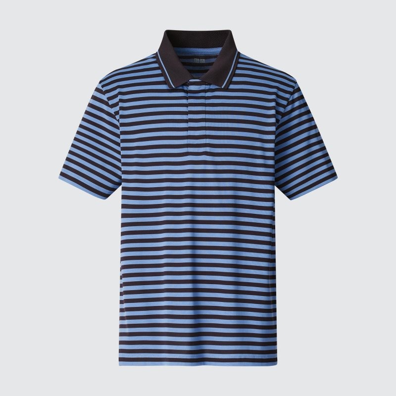 Blue Men Uniqlo Dry-ex Short-sleeve (Striped) (Adam Scott) Polo Shirts | USA QTMBE-5309