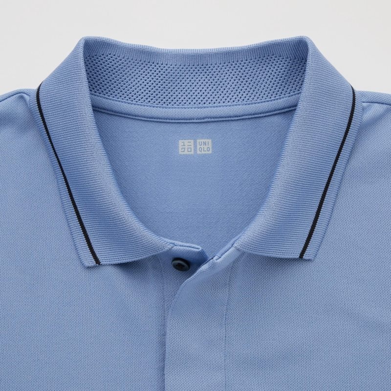 Blue Men Uniqlo Dry-ex Short-sleeve (Striped Collar) (Adam Scott) Polo Shirts | USA VZGWH-8405