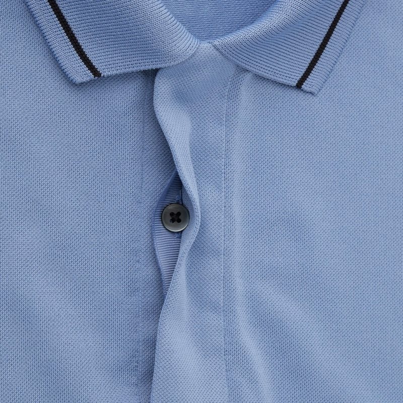 Blue Men Uniqlo Dry-ex Short-sleeve (Striped Collar) (Adam Scott) Polo Shirts | USA VZGWH-8405