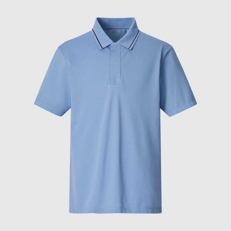 Blue Men Uniqlo Dry-ex Short-sleeve (Striped Collar) (Adam Scott) Polo Shirts | USA VZGWH-8405