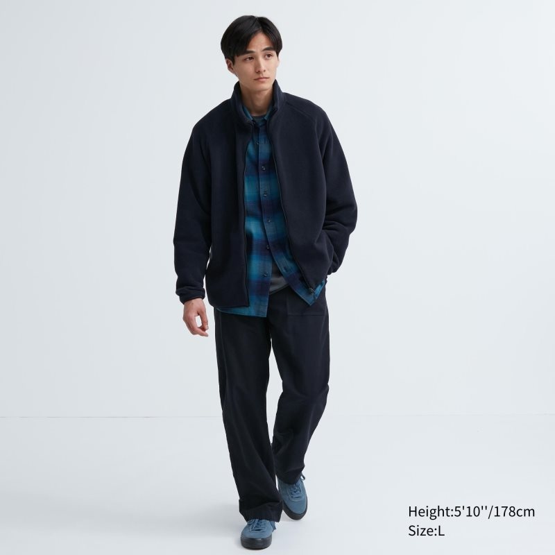 Blue Men Uniqlo Fleece Long-sleeve Full-zip Jackets | USA THWYP-3245