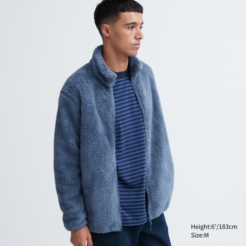 Blue Men Uniqlo Fluffy Yarn Fleece Full-zip Jackets | USA HXLSE-7619