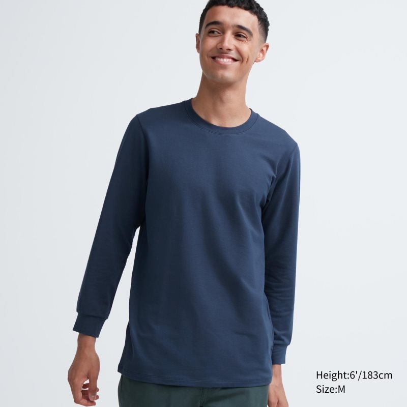 Blue Men Uniqlo Heattech Cotton Crew Neck (Extra Warm) T Shirts | USA RPSGW-9018